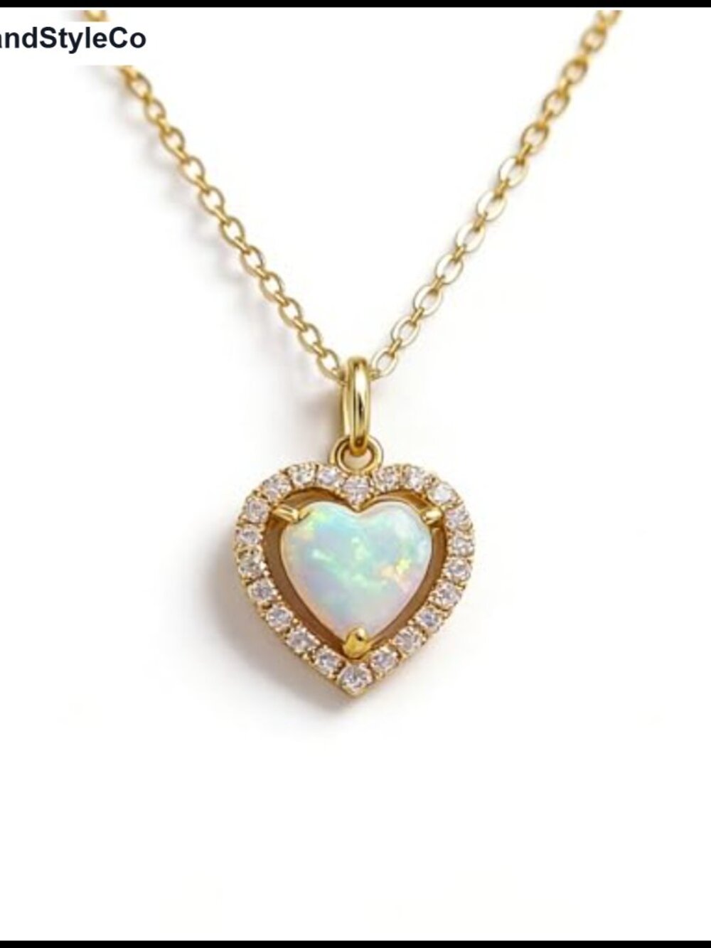 Dainty 14K Gold Plated Heart Opal Pendant Necklace for Women
